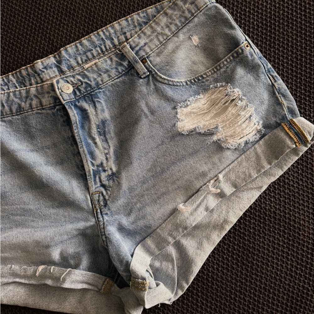 Blue Distressed Jean Shorts Vintage Style